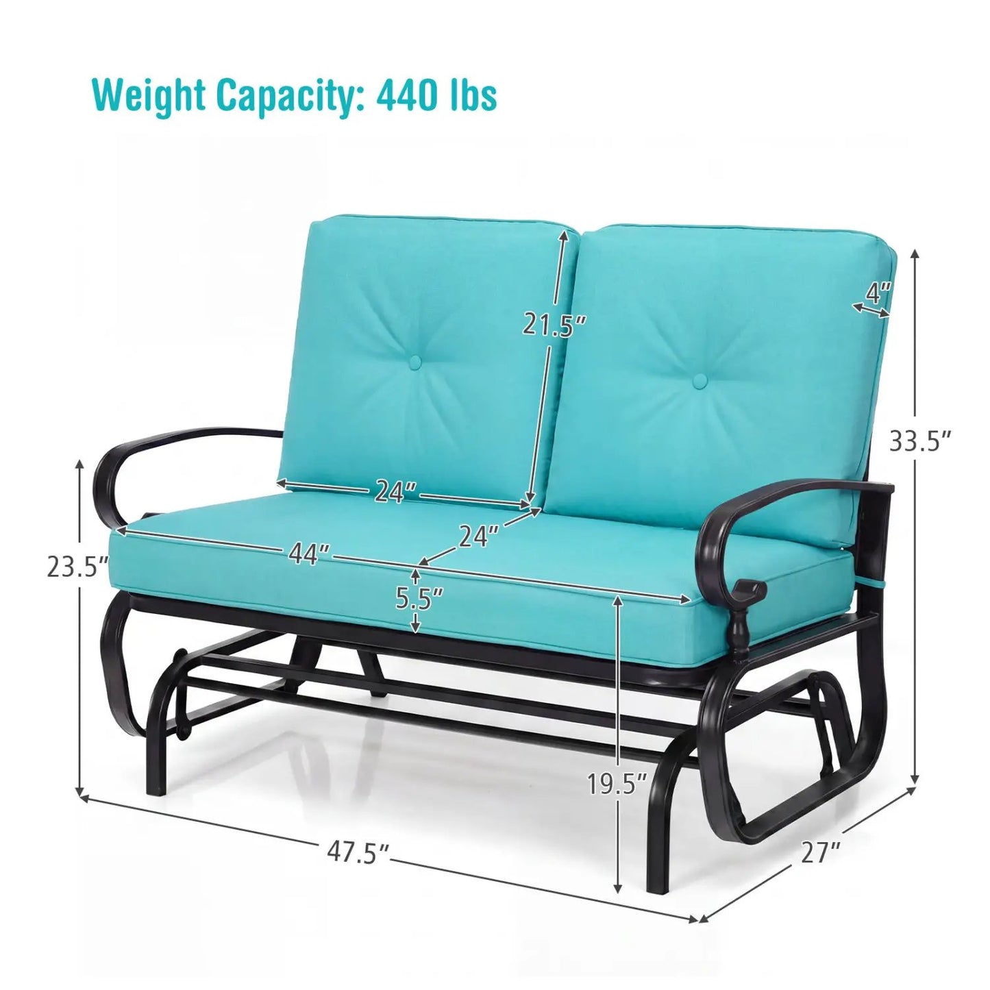 Two Seat Outdoor Swing Glider Chair With Cushions