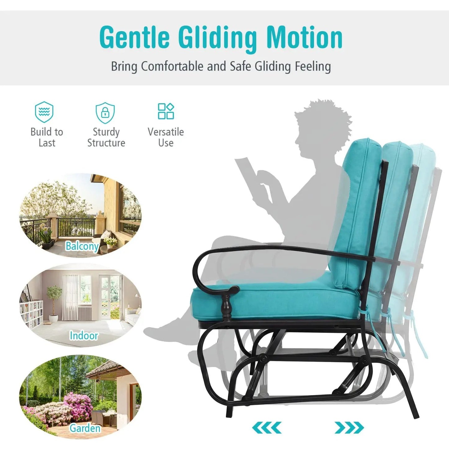 Two Seat Outdoor Swing Glider Chair With Cushions