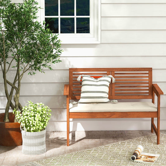 2-Person Solid Wood Patio Bench with Backrest and Cushion - Tampa Home & Garden Store