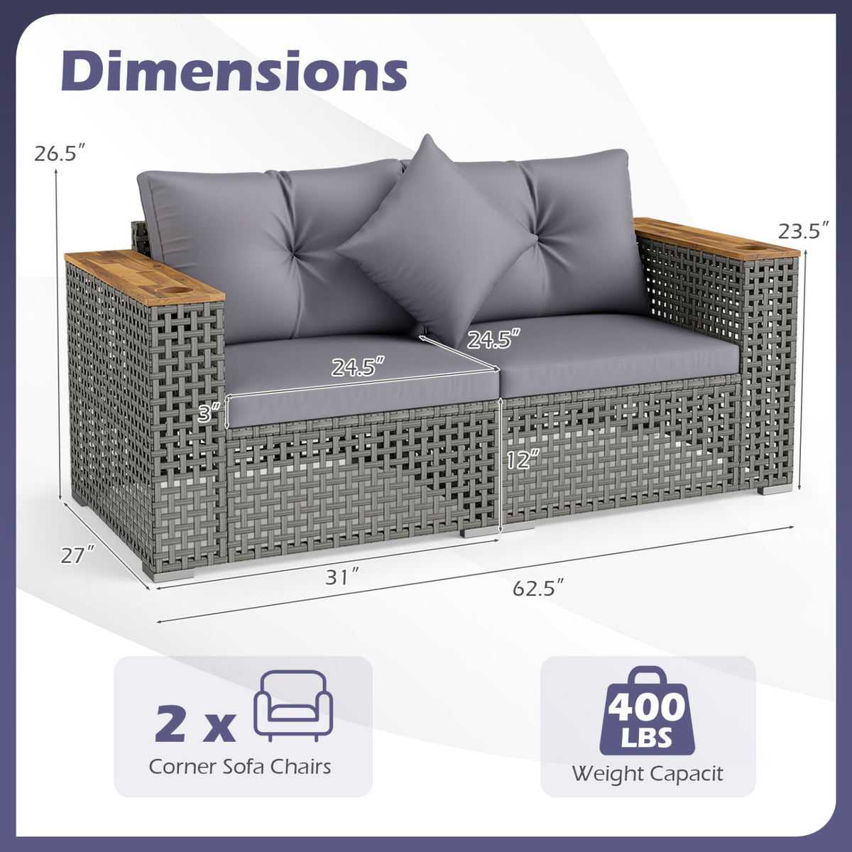 2-Piece Patio Corner Sofa Set with Thick Cushions in gray woven rattan by DirectDeals on Tampa Home & Garden Store