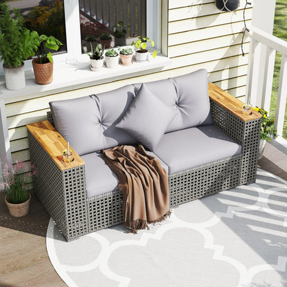 DirectDeals 2-Piece Patio Corner Sofa Set with Thick Cushions in gray woven wicker on Tampa Home & Garden Store