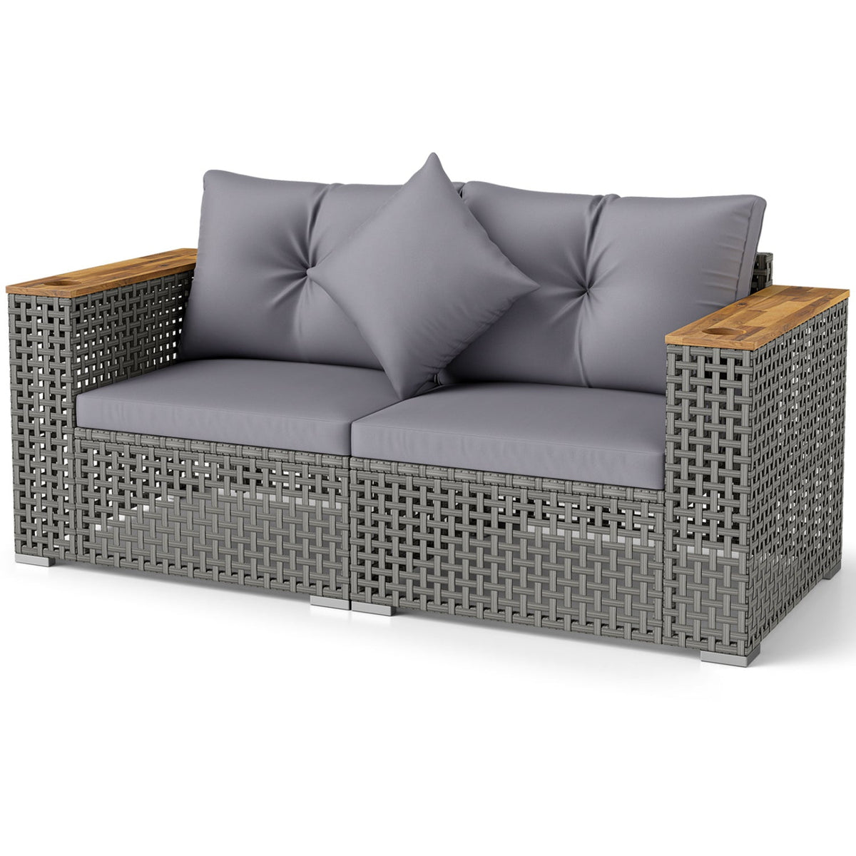 DirectDeals 2-Piece patio corner sofa set with thick grey cushions and wood arm caps on Tampa Home & Garden Store