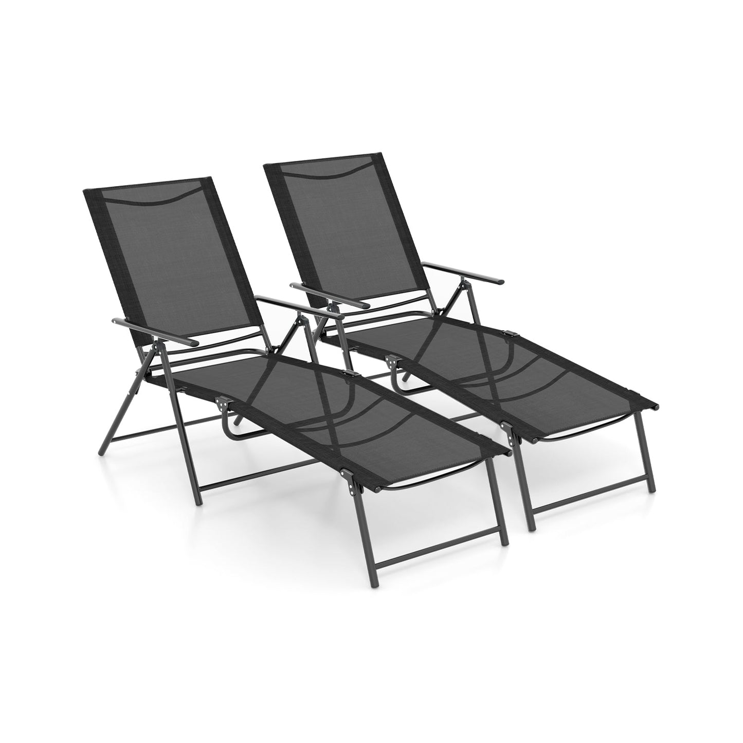 Sillones plegables de patio de 2 piezas, reclinables con respaldo de 6 niveles - Café