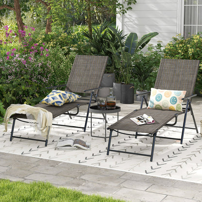 Sillones plegables de patio de 2 piezas, reclinables con respaldo de 6 niveles - Café