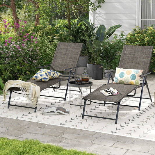 2 Piece Patio Folding Chaise Lounge Chairs Recliner with 6-Level Backrest-Coffee - Tampa Home & Garden Store