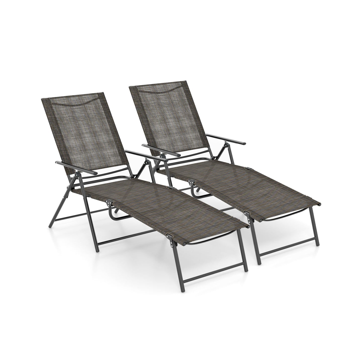 Sillones plegables de patio de 2 piezas, reclinables con respaldo de 6 niveles - Café