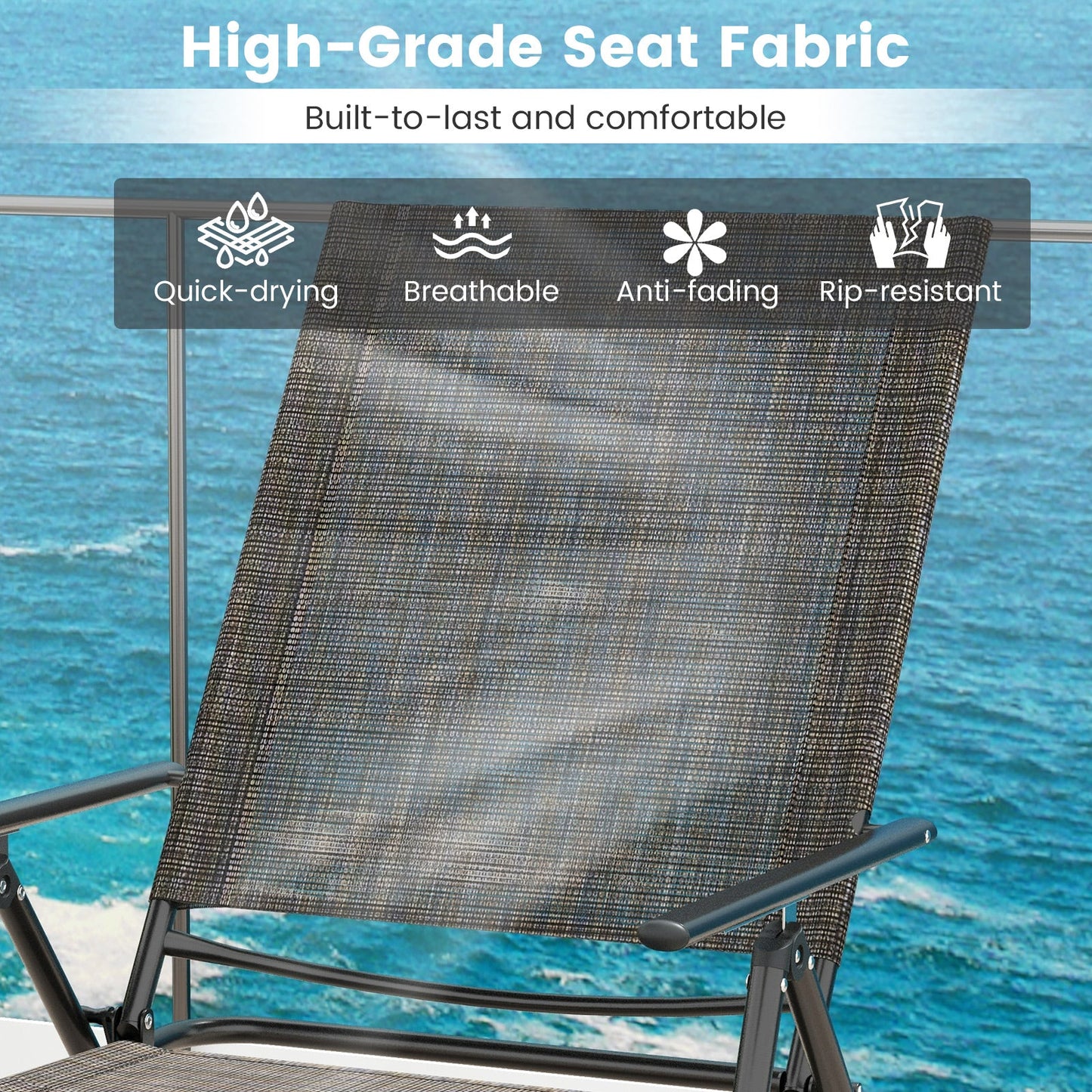 Sillones plegables de patio de 2 piezas, reclinables con respaldo de 6 niveles - Café