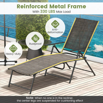 Sillones plegables de patio de 2 piezas, reclinables con respaldo de 6 niveles - Café