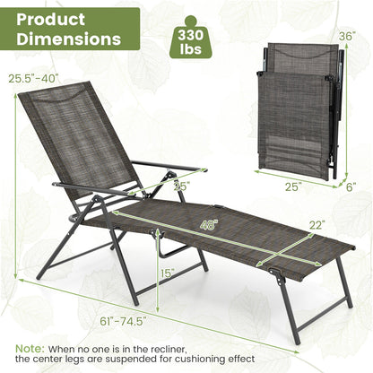 Sillones plegables de patio de 2 piezas, reclinables con respaldo de 6 niveles - Café