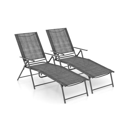 Sillones plegables de patio de 2 piezas, reclinables con respaldo de 6 niveles - Café