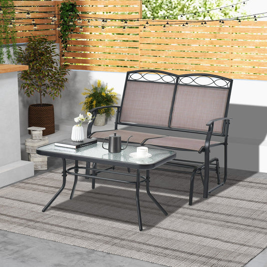Outdoor Gliding Loveseat Chair with Tempered Glass Coffee Table-2 Pieces - Tampa Home & Garden Store