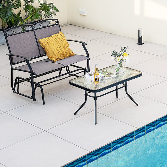 Outdoor Gliding Loveseat Chair with Tempered Glass Coffee Table-2 Pieces - Tampa Home & Garden Store