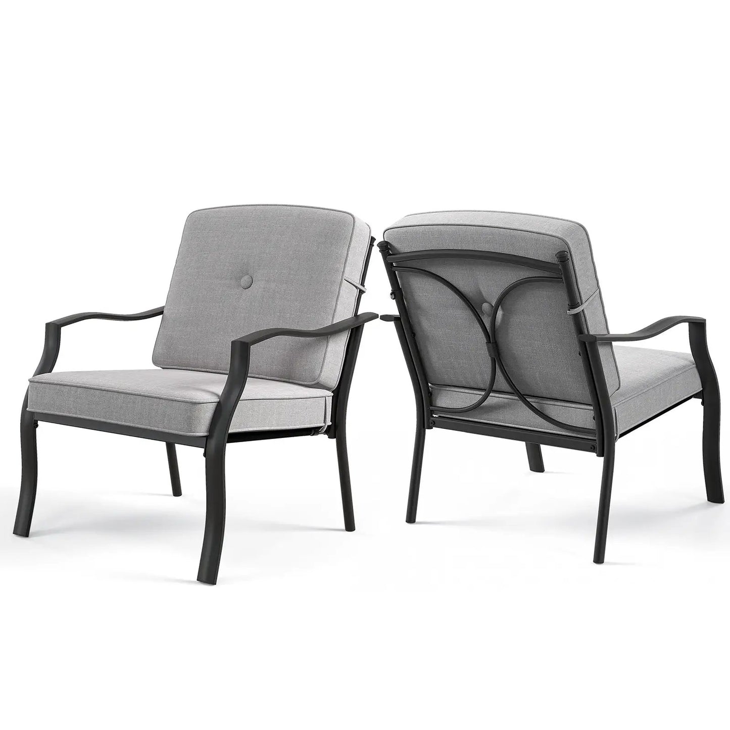 2 Piece Patio Metal Chairs with Cushions