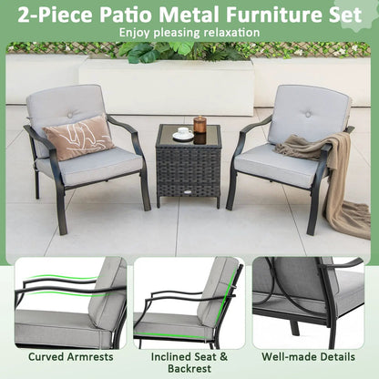 2 Piece Patio Metal Chairs with Cushions