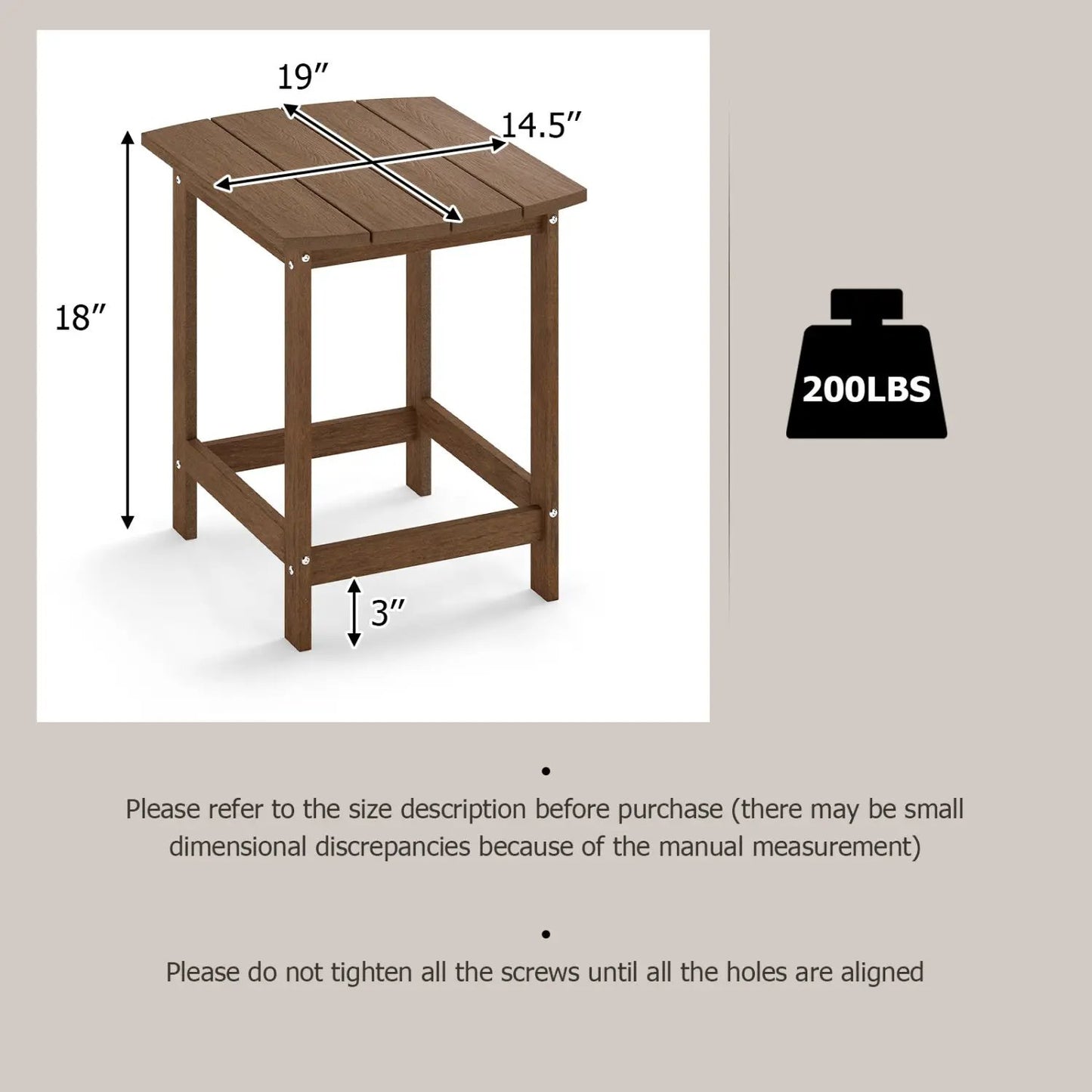 18-Inch Adirondack Side Tables Set of 2 for Patio