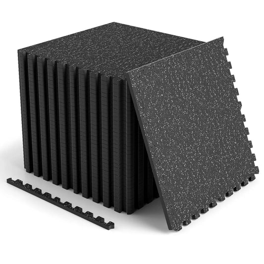 DirectDeals interlocking rubber gym floor mats, black speckled, 48 sq ft with borders on Tampa Home & Garden Store