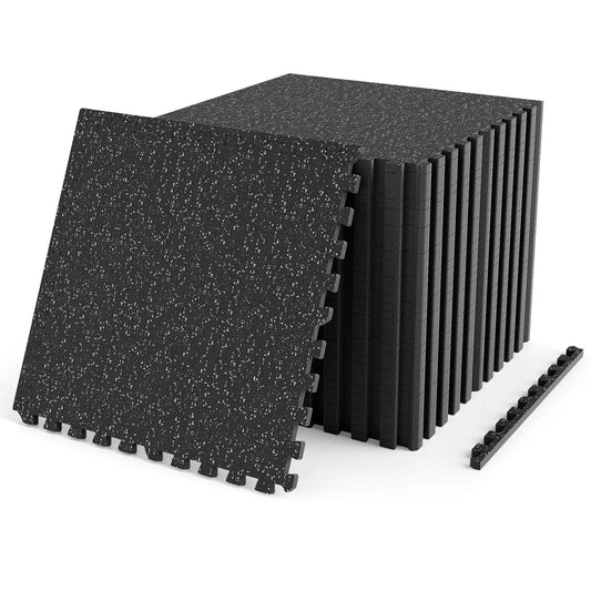 Interlocking rubber exercise mat with borders, black speckled mats, DirectDeals 140 sq ft set on Tampa Home & Garden Store