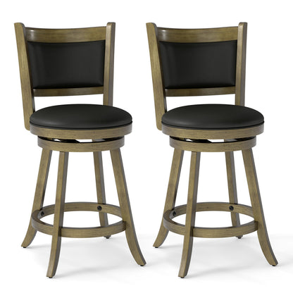 2 Pieces 24 Inches Swivel Counter Stool Dining Chair Upholstered Seat-Black