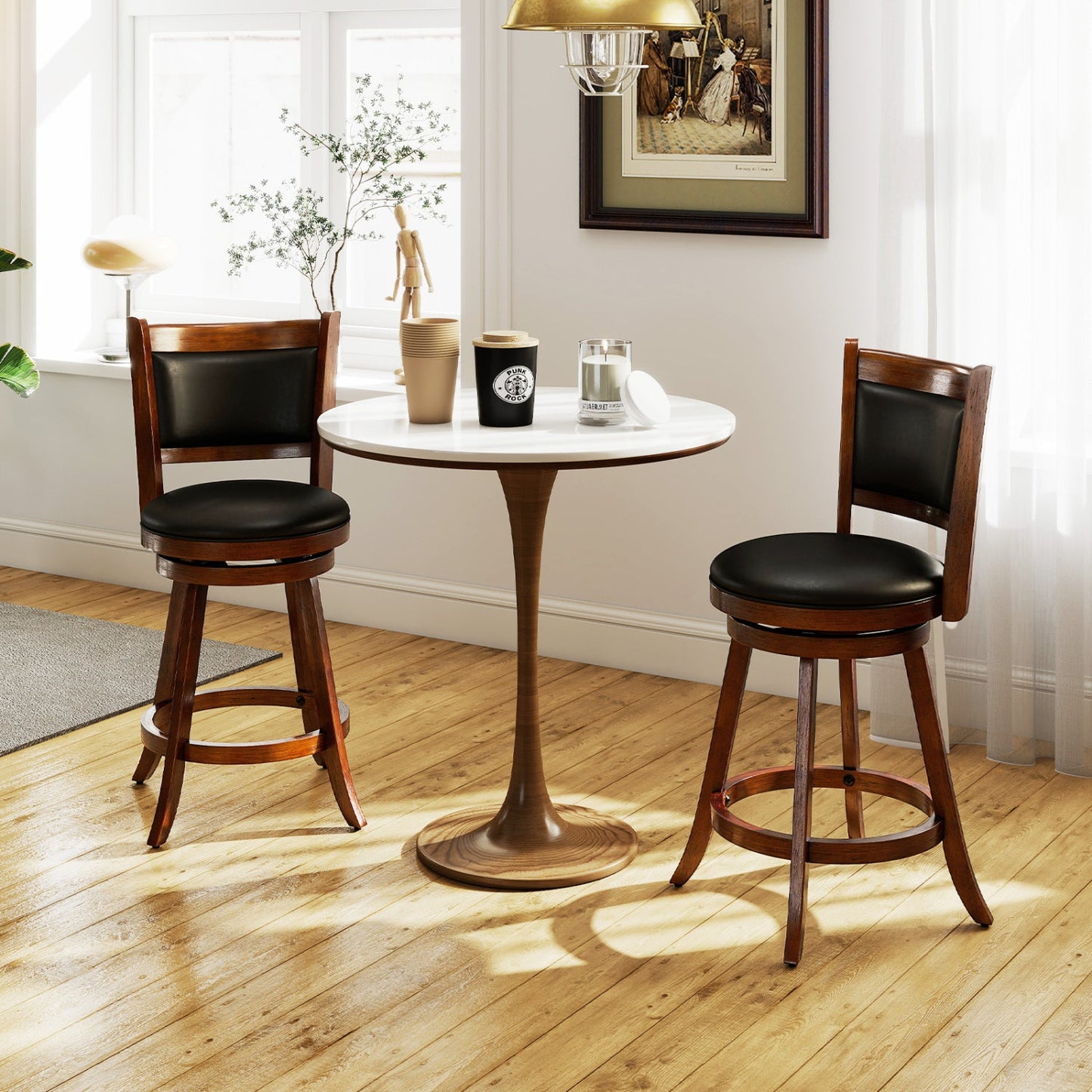 2 Pieces 24 Inches Swivel Counter Stool Dining Chair Upholstered Seat-Black