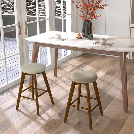2 taburetes de bar giratorios sin respaldo de 26 pulgadas con asiento de tela de lino - Beige