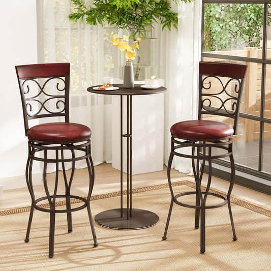 2 Pieces 30 Inch 360 Degree Swivel Bar Stools with Leather Padded Seat-Brown - Tampa Home & Garden Store