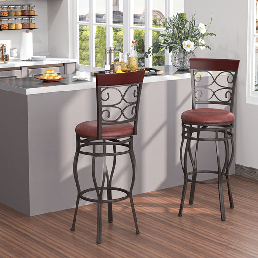 2 Pieces 30 Inch 360 Degree Swivel Bar Stools with Leather Padded Seat-Brown - Tampa Home & Garden Store