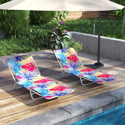 2 Pieces 5-position Lay Flat Beach Recliner with Carry Strap and Metal Frame