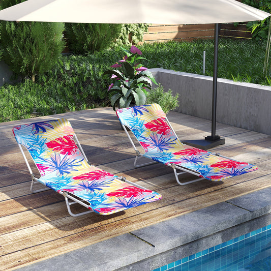 2 Pieces 5-position Lay Flat Beach Recliner with Carry Strap and Metal Frame - Tampa Home & Garden Store