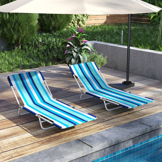 2 Pieces 5-position Lay Flat Beach Recliner with Carry Strap and Metal Frame - Tampa Home & Garden Store