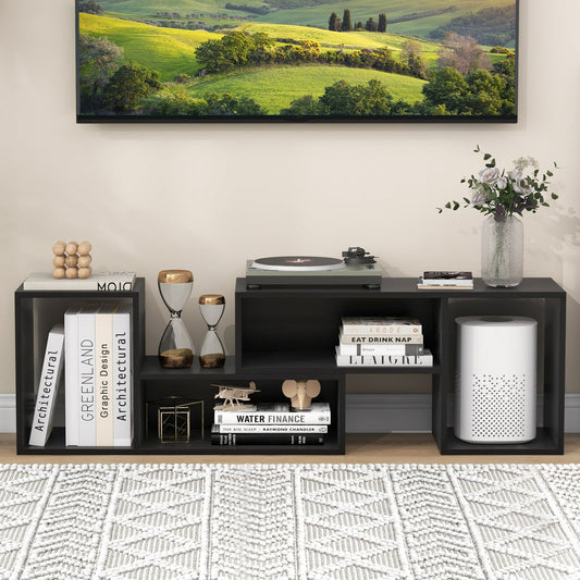 2 Pieces Adjustable TV Stand for TVs up to 55 Inch with Storage Cubes-Black - Tampa Home & Garden Store