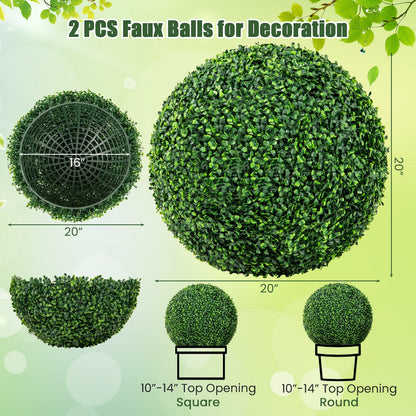 2 Piezas de 16"/20" Bola Topiaria de Boj Artificial para Patio, Jardín, Puerta Principal, Balcón, Patio Trasero-M