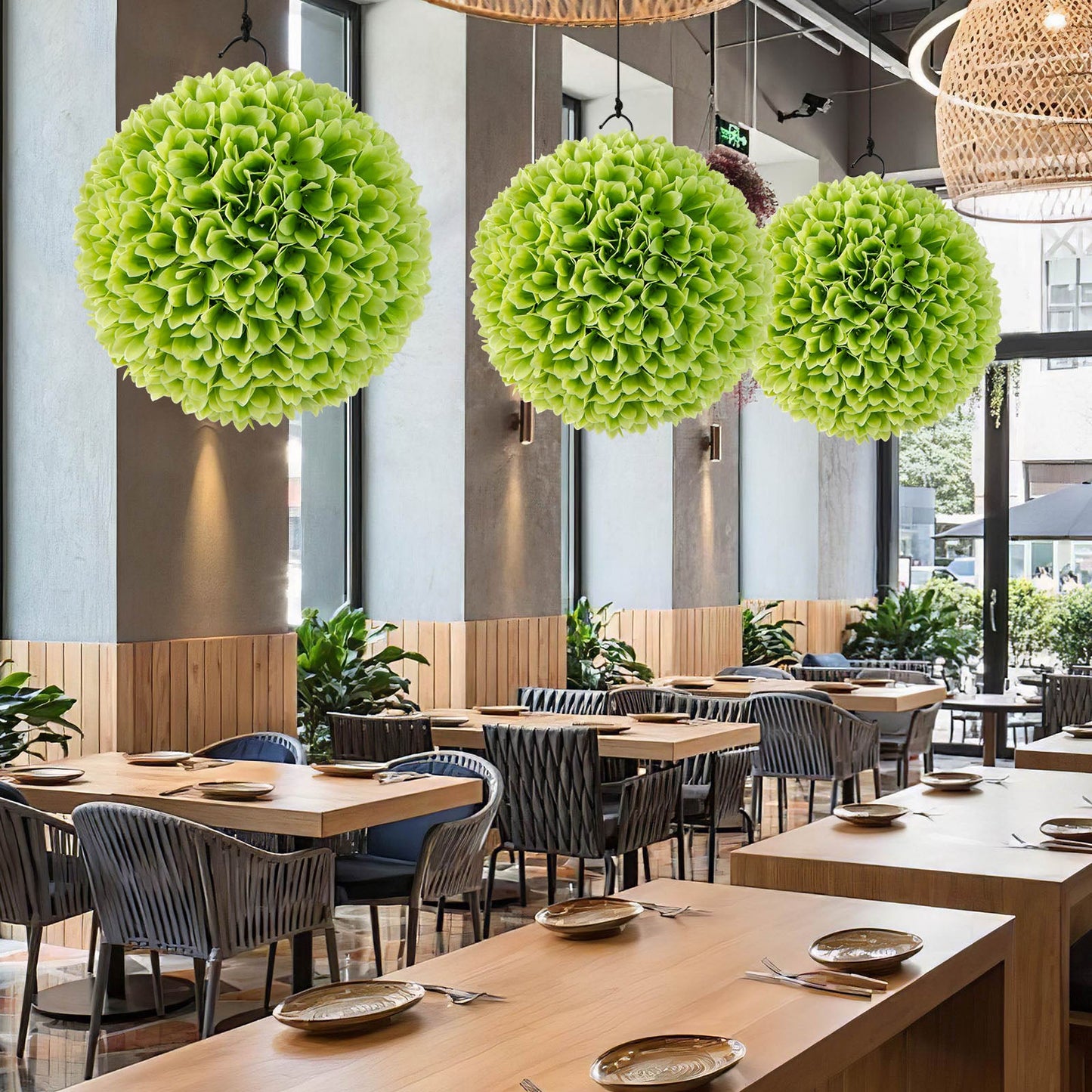 2 piezas de bolas topiarias de plantas artificiales, bolas decorativas de boj sintético - Verdes