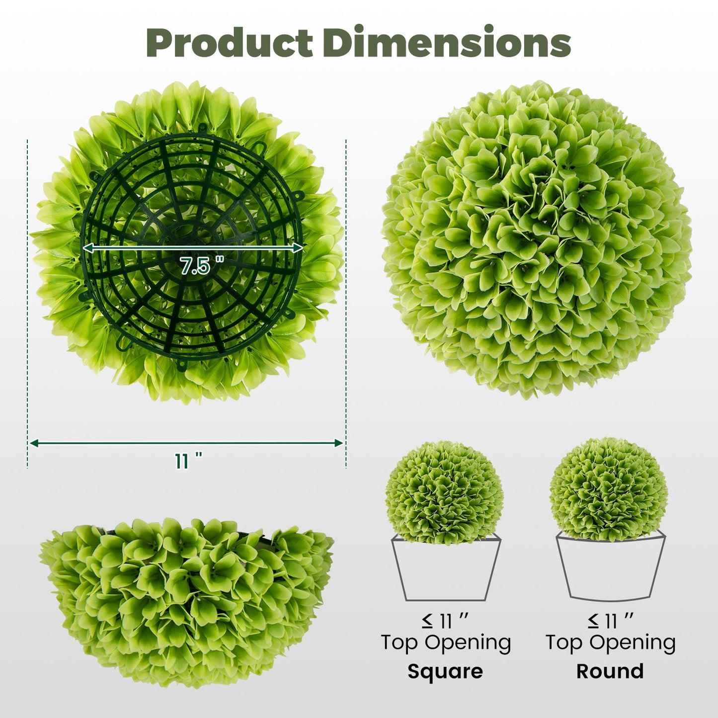 2 piezas de bolas topiarias de plantas artificiales, bolas decorativas de boj sintético - Verdes