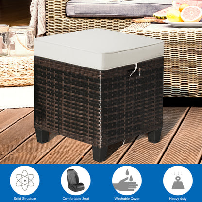 Juego de otomana de ratán para patio de 2 piezas con cojines extraíbles - Beige