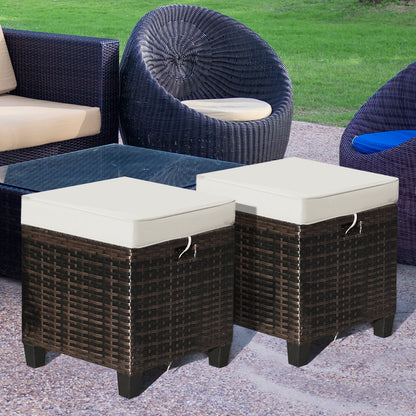 Juego de otomana de ratán para patio de 2 piezas con cojines extraíbles - Beige