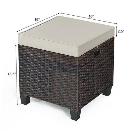 Juego de otomana de ratán para patio de 2 piezas con cojines extraíbles - Beige