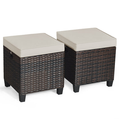 Juego de otomana de ratán para patio de 2 piezas con cojines extraíbles - Beige