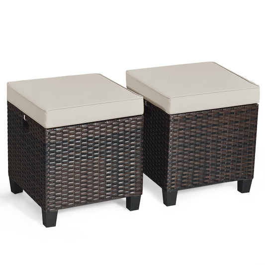 2 Pieces Patio Rattan Ottoman Set with Removable Cushions-Beige - Tampa Home & Garden Store