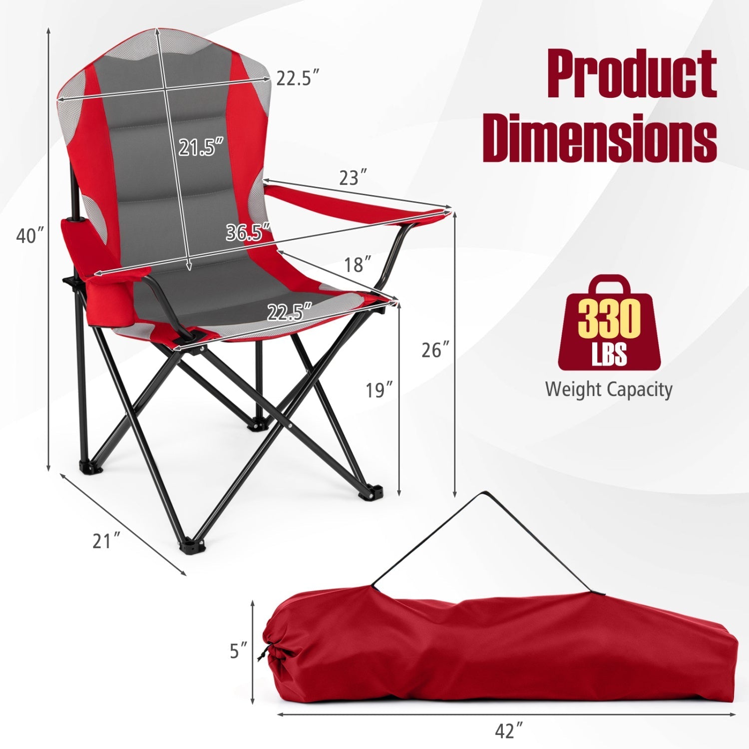 GemGear folding camping chair for adults with cup holders, red/gray, 2-pack on Tampa Home & Garden Store
