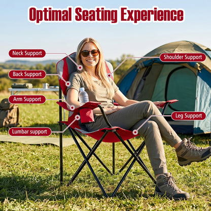 GemGear folding camping chair with cup holder, red, outdoors near a tent on Tampa Home & Garden Store