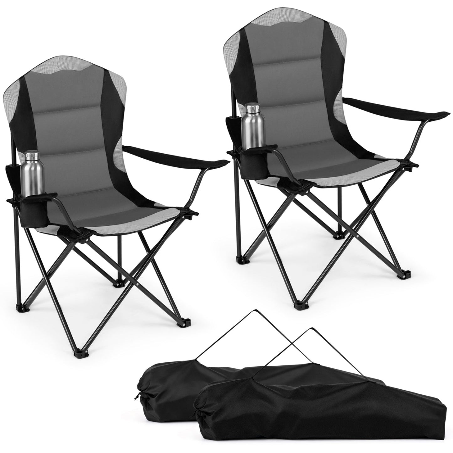 GemGear folding camping chairs with cup holders, gray/black, 2-pack on Tampa Home & Garden Store