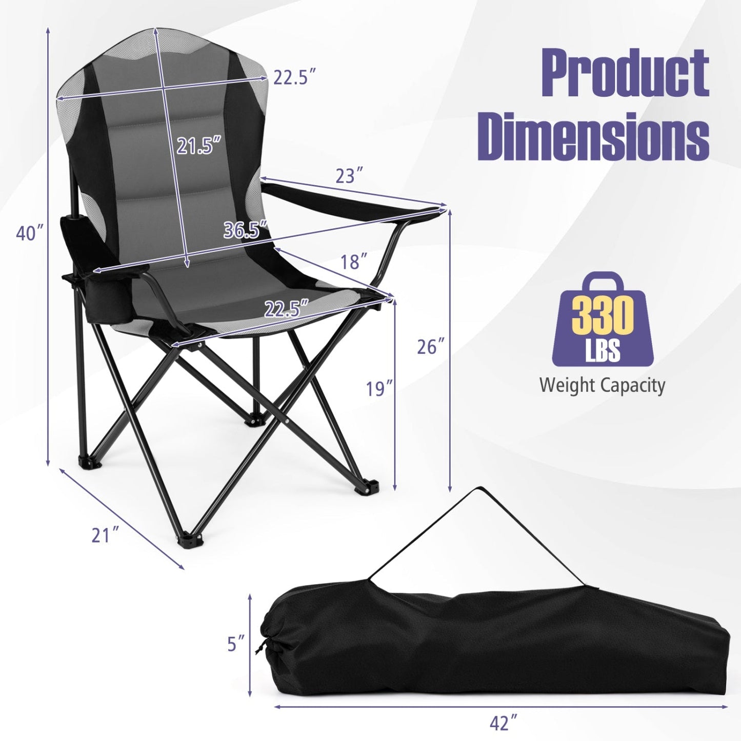 GemGear folding camping chair with cup holders for adults 2-pack gray, 330 lb capacity on Tampa Home & Garden Store