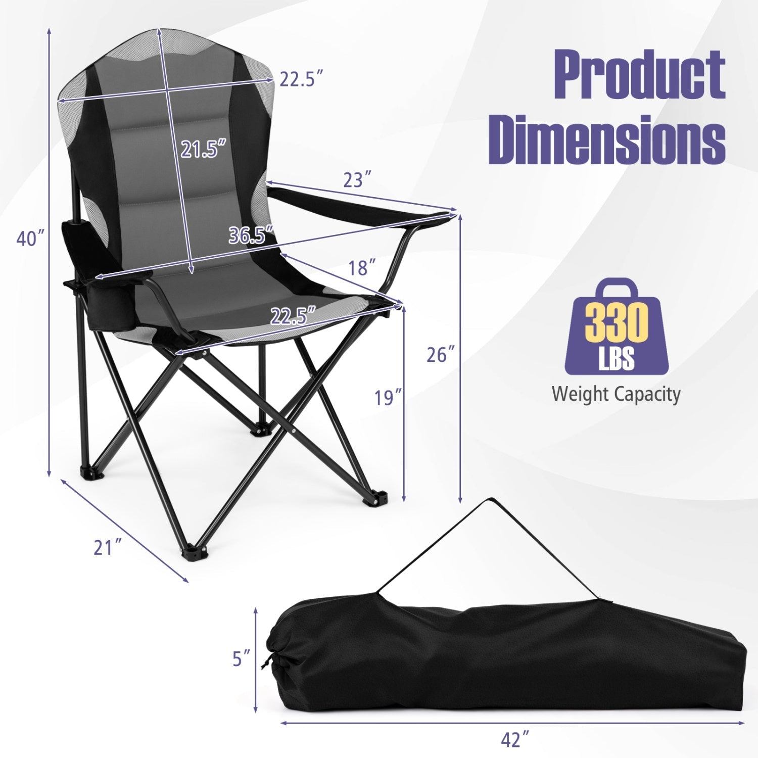 GemGear folding camping chair with cup holders for adults 2-pack gray, 330 lb capacity on Tampa Home & Garden Store