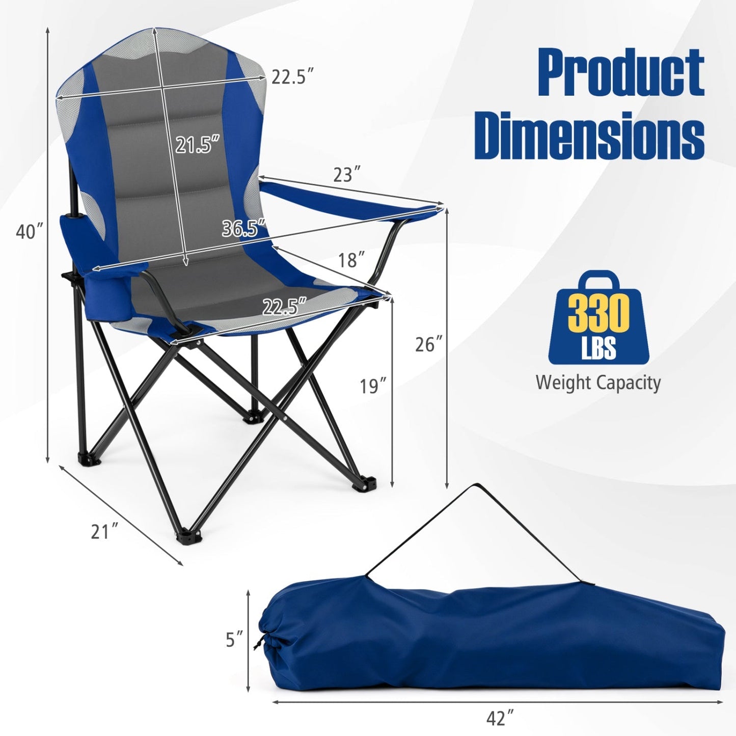 GemGear folding camping chair for adults with cup holders blue and gray 2-pack on Tampa Home & Garden Store