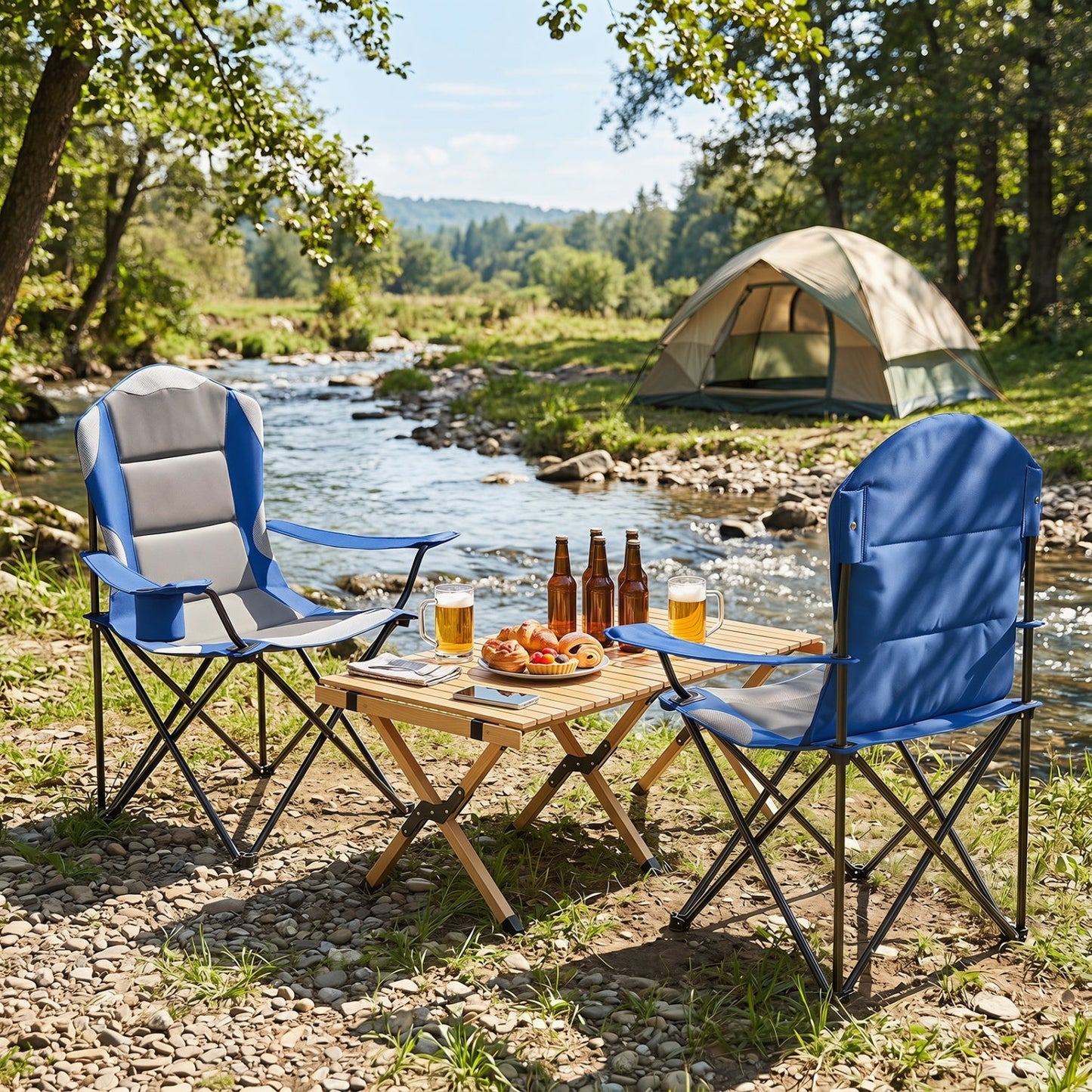 GemGear folding camping chairs for adults with cup holders blue-gray 2-Pack at riverside on Tampa Home & Garden Store