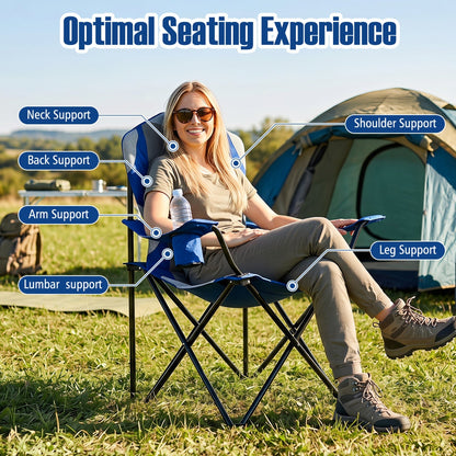 GemGear folding camping chairs for adults with cup holders, blue fabric, black metal frame, 2-pack on Tampa Home & Garden Store