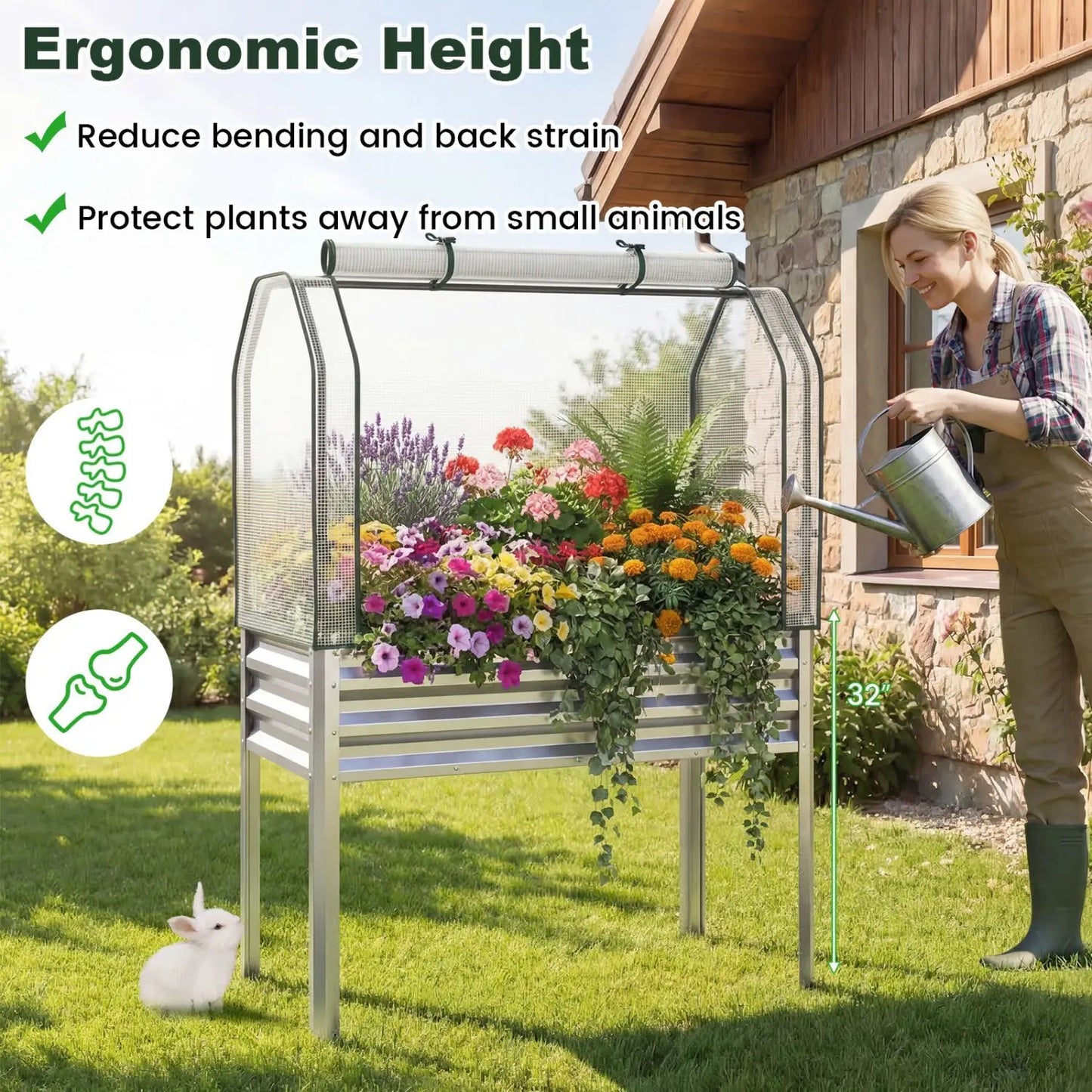 Galvanized Raised Garden Bed with Legs and Cover