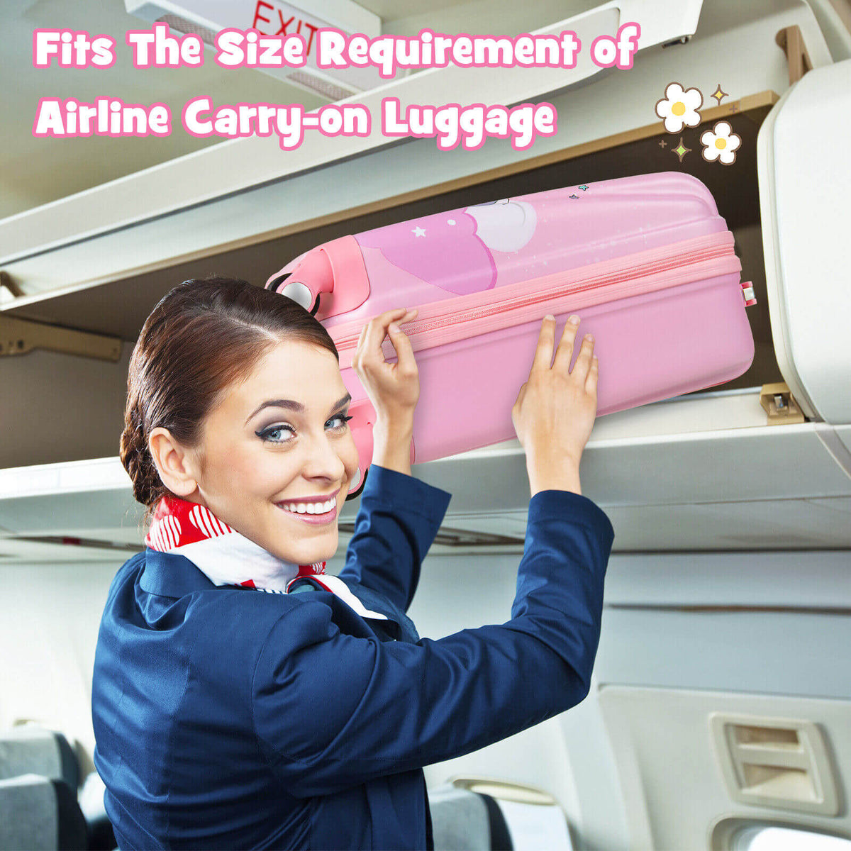 GemGear 2-piece kids luggage set: pink 18in suitcase and 12in backpack being loaded onto a plane on Tampa Home & Garden Store