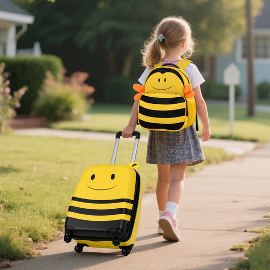 2 Pieces Kids Luggage Set on Wheels with Anti-Lose Rope and Retractable Rod-Yellow - Tampa Home & Garden Store