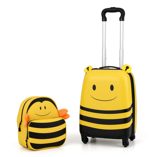 2 Pieces Kids Luggage Set on Wheels with Anti-Lose Rope and Retractable Rod-Yellow - Tampa Home & Garden Store